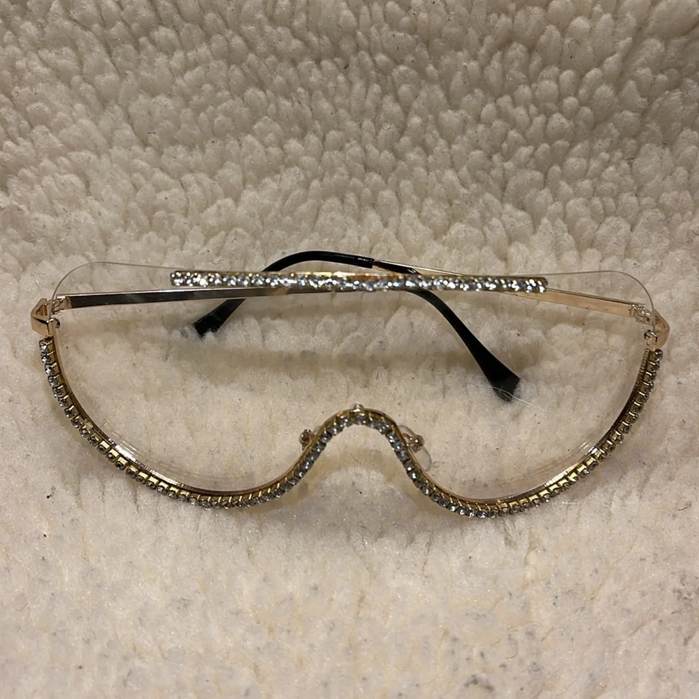 Crystal Embellished Gold and Black Sunglasses
